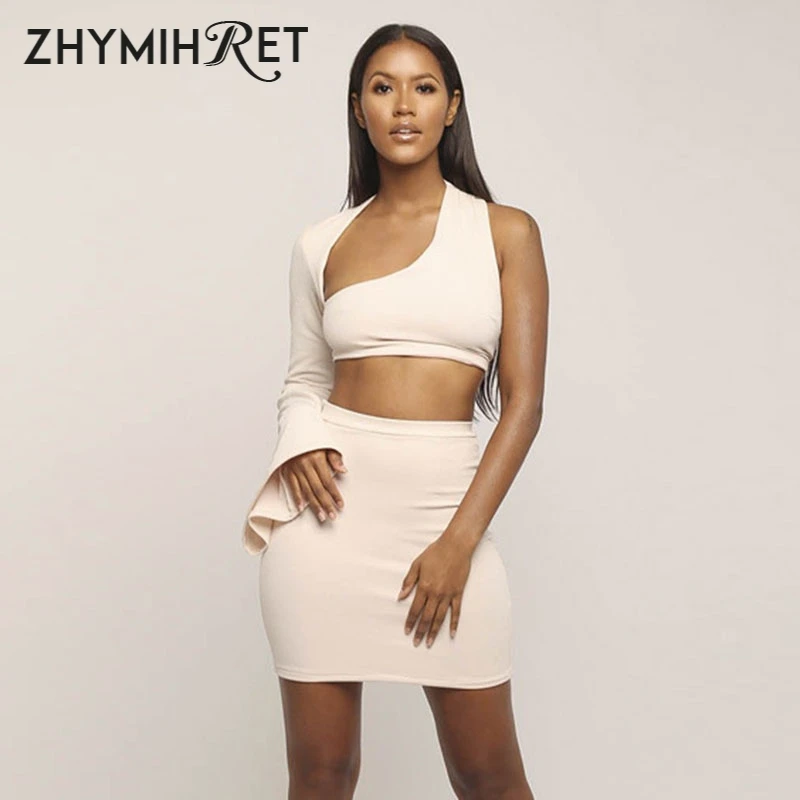 Женское платье на одно плечо ZHYMIHRET комплект из двух предметов с расклешенным