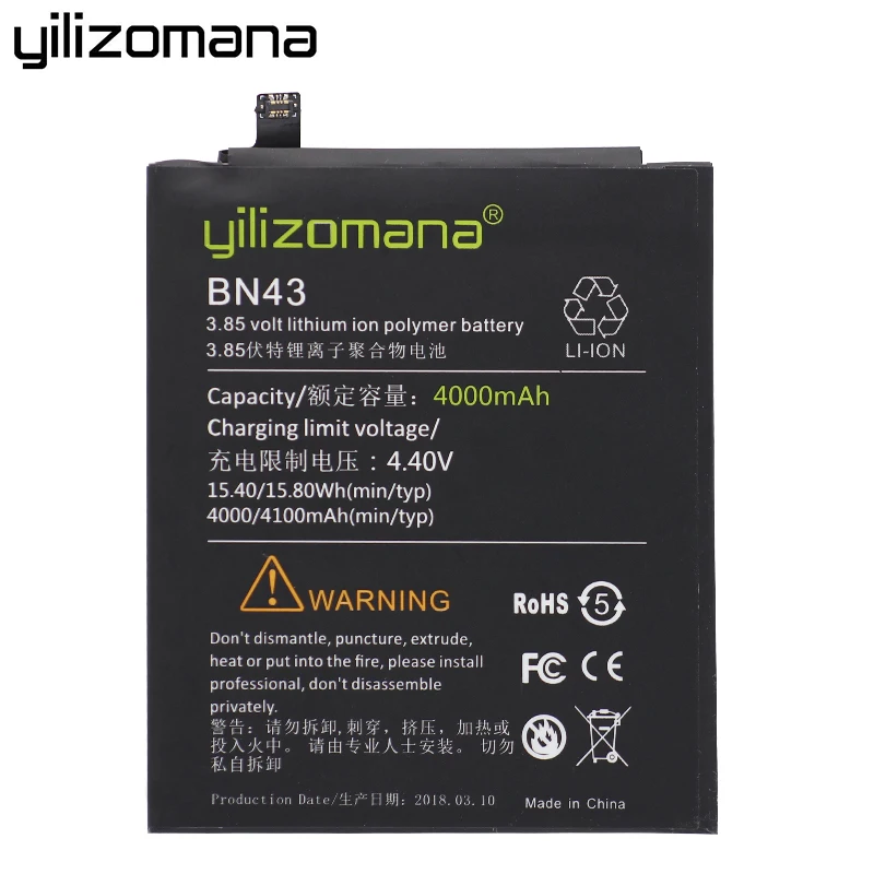 YILIZOMANA BN43 Оригинальный аккумулятор для телефона Xiaomi Redmi Note 4X/Note 4 Global Snapdragon 625 4000 мАч