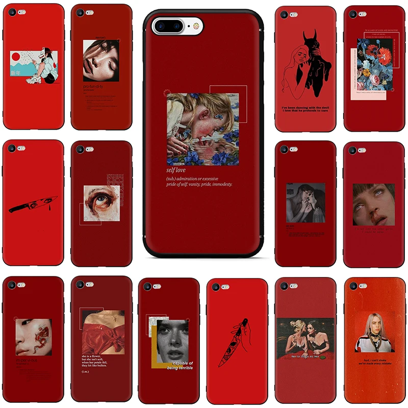 

Red Doodles Aesthetics Quotes case for iphone 7 XR Soft TPU Silicone phone cover case for iphone 6 6s 7 8 plus X XR XS Max coque