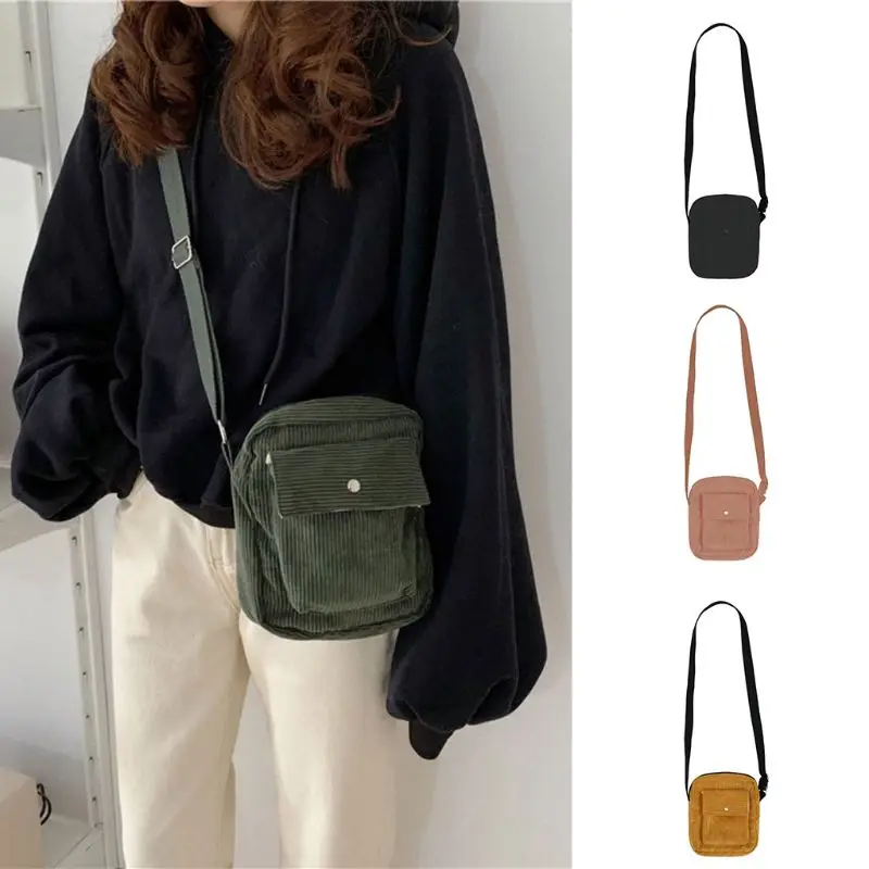 Women Corduroy Small Shoulder Bag Satchel Crossbody Messenger Handbag Purse