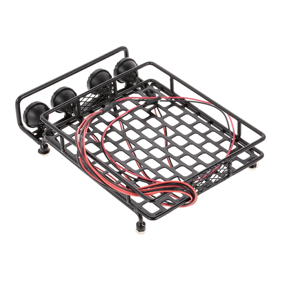 Metal RC Car Roof Carrier Rack with 4 LED Light Lamp Spare Parts for SCX10 90046 Traxxas TRX-4 RC4WD D90 CC01 RC Rock Crawler (6)