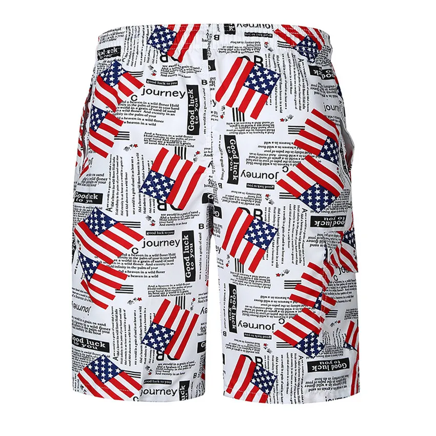 2018 г. Летняя мужская Новый американский флаг Повседневная ситец Мужские шорты пляжные Модная брендовая Повседневная Низкая талия упругие