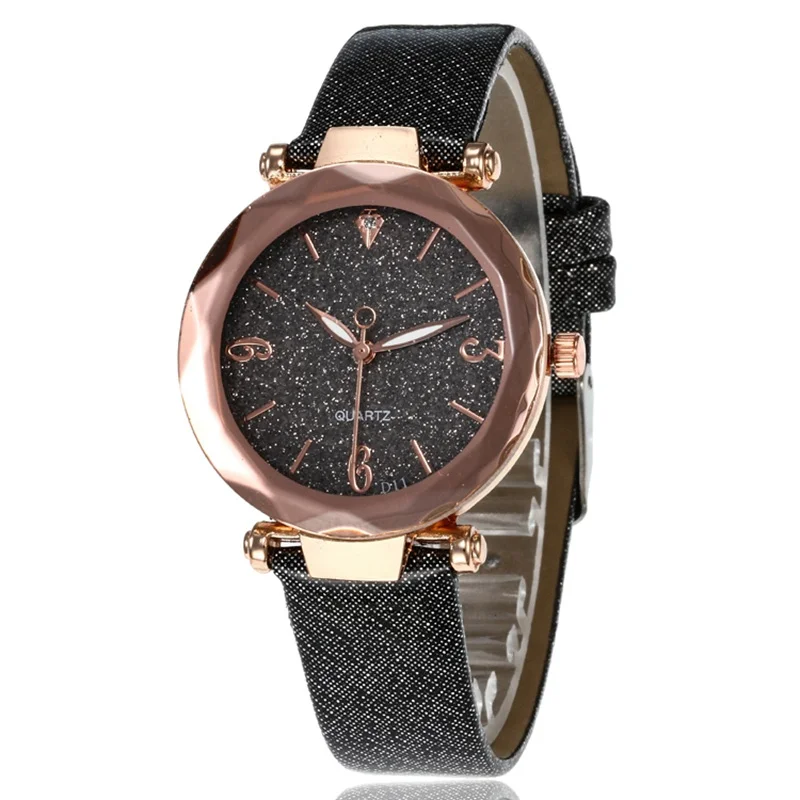 

New Arrival Springtime New Style Fashion Casual Bright Starry Face Women Watches Leather Belt Starry Lady Student Watch Clock