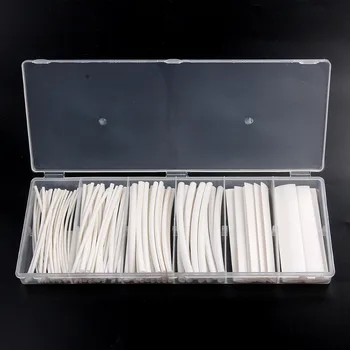 

100pcs White Shrinkable Sleeving Tube Heat Shrink Tubing Polyolefin Ratio 2:1 Electrical Equipment Wrap Tube 6 Sizes With Box