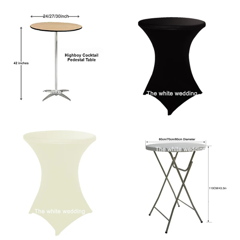 الأبيض 60 سنتيمتر/70 سنتيمتر/80 سنتيمتر القطر x 110 سنتيمتر ارتفاع دنة ليكرا الزفاف حزب مفارش طاولة جولة ل البلاستيك للطي عالية أعلى الجداول