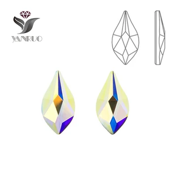 

YANRUO 72pcs 5X8mm Crystal AB 3D Crystal Nail art Rhinestone Strass DIY Flame Flat Backs No Hotfix Crystals