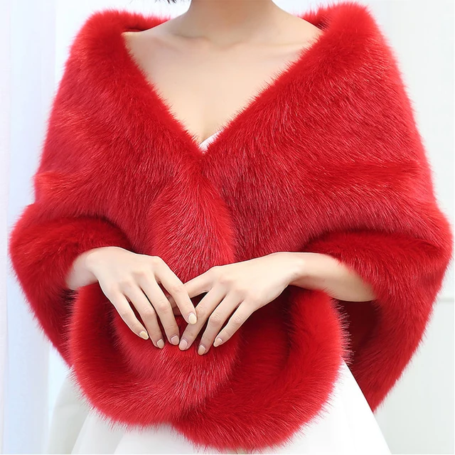 Price 2018 Elegant White Red Black Burgund Warm Bolero Warm Bridal Cape Fur Women Jacket Bridal Cloaks Party Wedding Coat QA1407