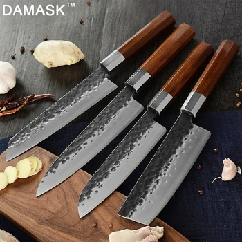 

DAMASK Forged knives Set Handmade Stainless Steel Kitchen Cooking Knife Chef Slicer Santoku Kirisuke Nakiri Knife High Hardness