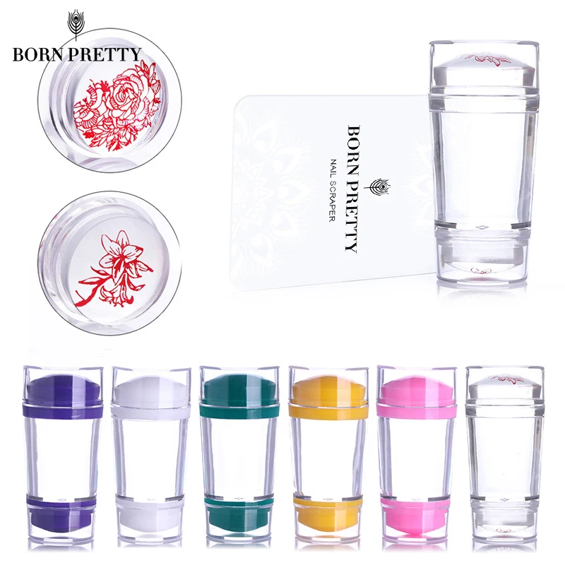 

BORN PRETTY Double Head Nail Art Stamper with Scraper Candy Nail Color Silicone Stamping Set Nail Art Tool Manicure Accessories