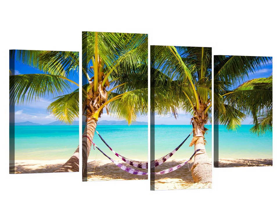 4-Piece-Canvas-Art-Canvas-Painting-Beach-Hammock-Palm-HD-Printed-Wall-Art-Home-Decor-Poster (1)