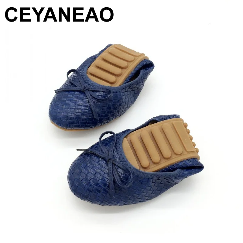 

CEYANEAO Women Foldable Ballet Flats Spring Autumn Bowtie Slip On Ballet Flats For Woman Loafers Driving Shoes Plus Size