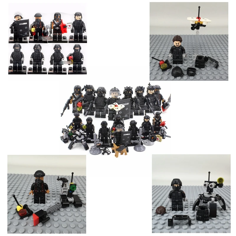 

8pcs police special police team mini army soldier character weapon compatible legoingsWW2 building blocks children's toy gift