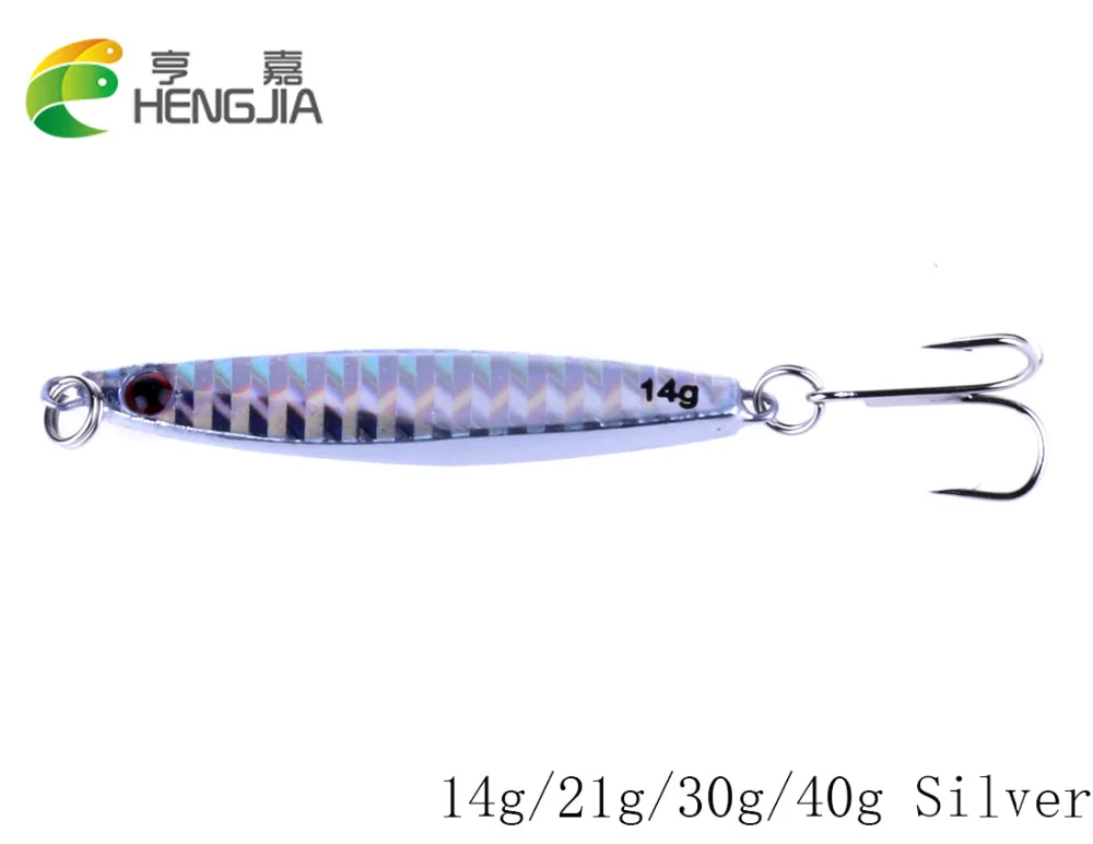 

HENGJIA 1PC 14g 21g 30g 40g hard metal lead silver lures sea sinking jigs hooks vibrations fishing baits wobbler