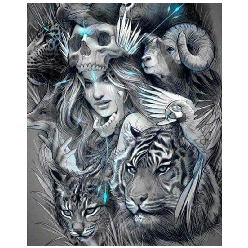 

DIY 5D Diamond Painting Cross Stitch Kits Skull beauty tiger Diamond Mosaic Full Diamond Embroidery Patterns rhinestone CF696