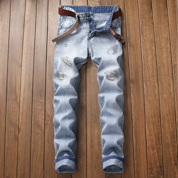 

2019 Jeans Men New Fashion Hole Denim Embroidered Trouser Vintage Male Distressed Slim Biker Jeans Men's Pants Plus Size 42