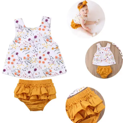 

Summer Toddler Floral Clothes Kids Baby Girls Flower T-shirt Tops Vest+Ruffle Shorts Pants Infant Outfits Children Clothes