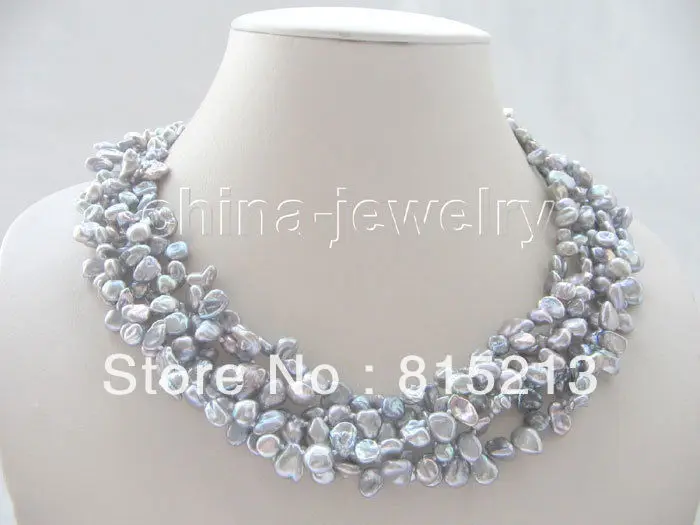 

ddh00933 8mm 5row gray baroque keshi reborn freshwater pearl necklace