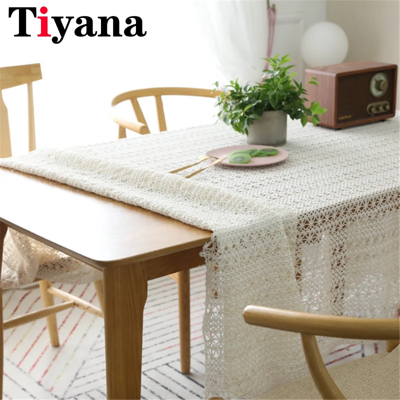 

Beige Crochet Cotton Tablecloth Handmade Hollow Tablecloth Piano Cover Wedding Dining Table Decor Shooting Props SC019D4