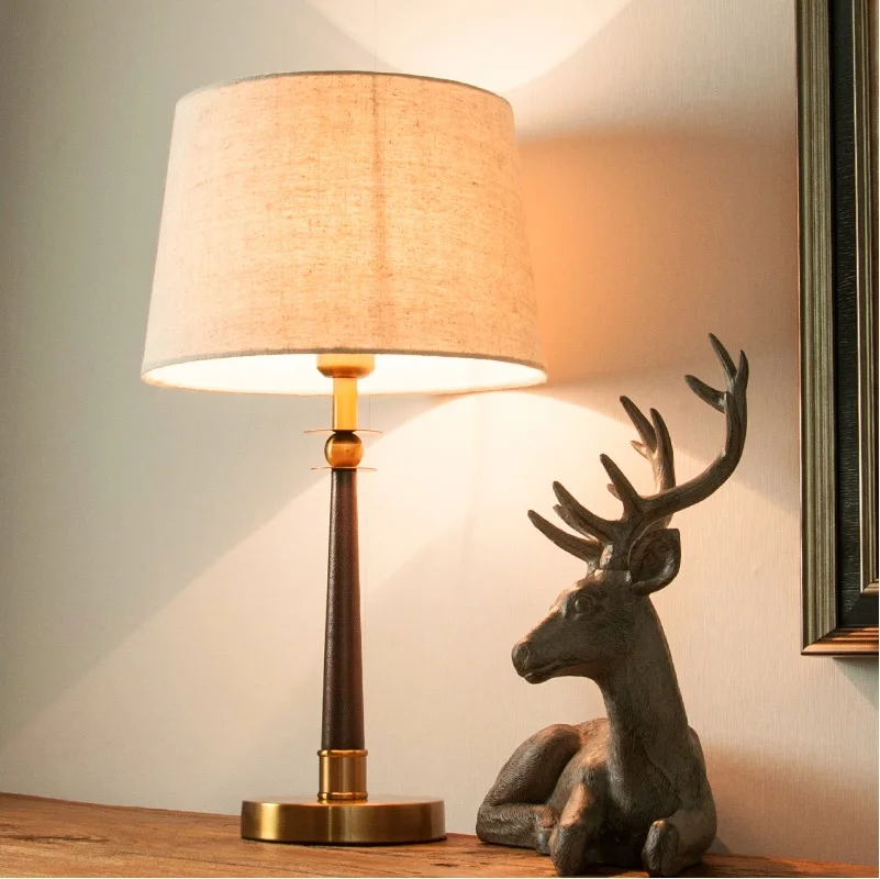 

New York Design Vintage Bronze Table Lamp with Fabric Shade / Large 56cm / Small 46cm