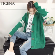 Женский длинный вязаный кардиган TIGENA, вязаный жакеты с длинным рукавом для женщин на осень-зиму