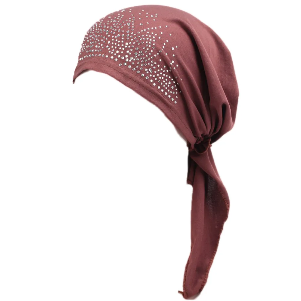 Шапки для девочек женские мусульманские рюшами Рак химиотерапия шляпа бини шарф Тюрбан головной убор Кепка с кристаллами женские шапки