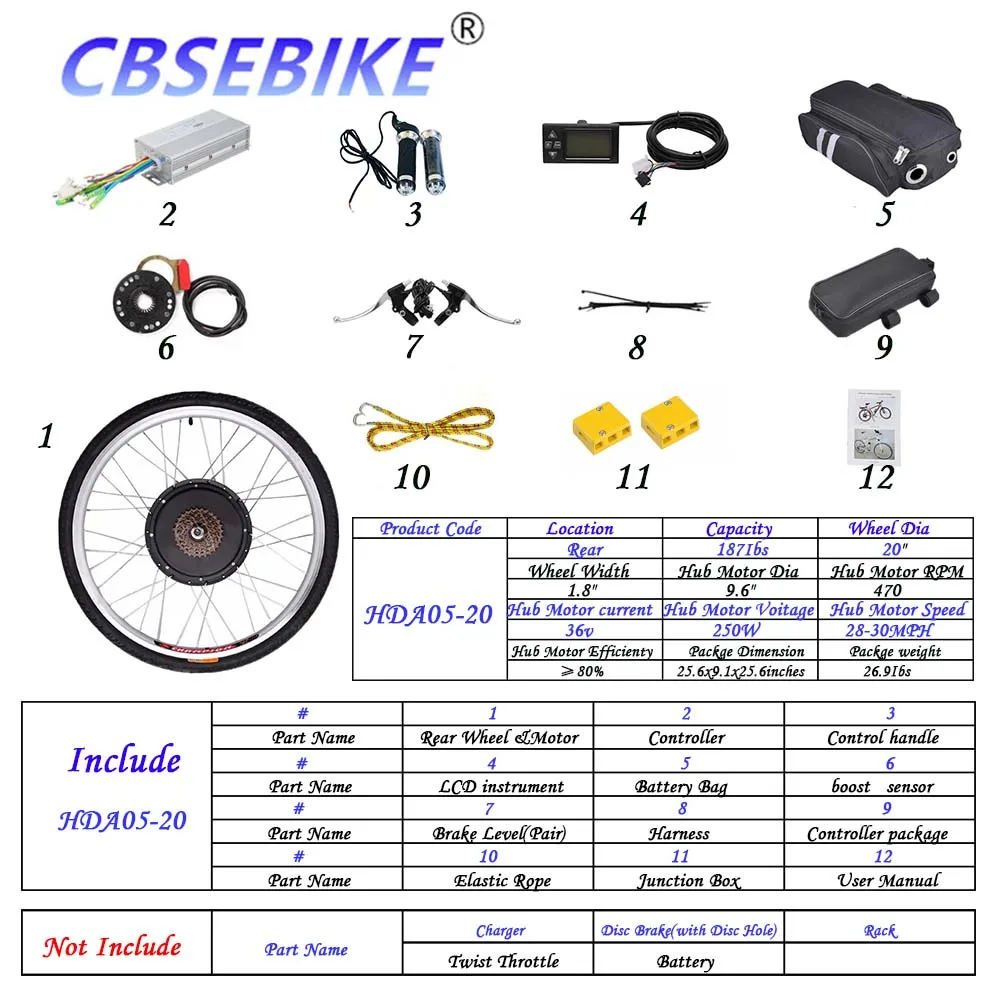 CBSEBIKE 20 дюймов задняя часть электровелосипеда колеса высокоскоростной конверсионный комплект 48v1000w - Цвет: 20inch 36V250W HDA5