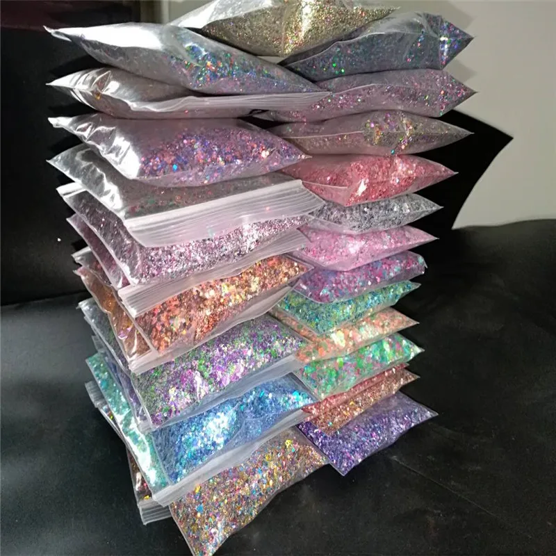 

28 Colors Nail Sequins 50g/bag Flakes Sparkly Glitter Paillettes Mixed Size Hexagon Sequin 3D Manicure Nails Art Decorations MD1