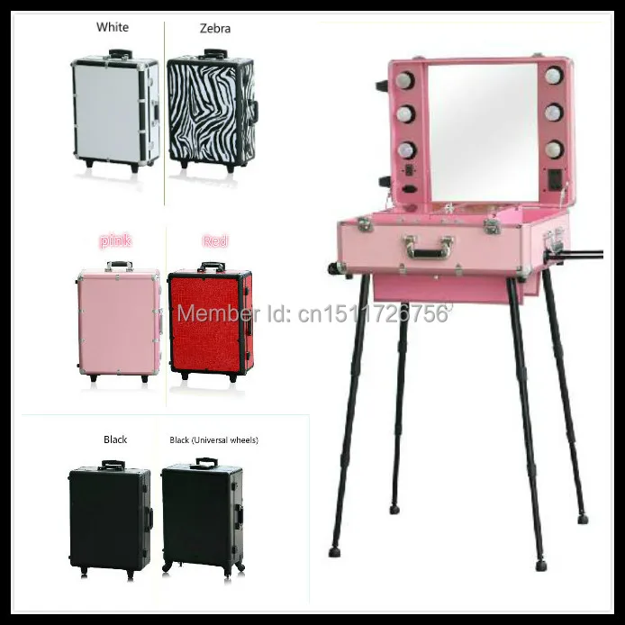 makeup vanity rolling makeup cases cosmetic case with lighted Mirror 6