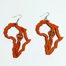 Tribal madera África mapa marrón DIY hueco geométrico pintura Afro Vintage pendientes Brincos redondo madera Africana Bohemia joyería