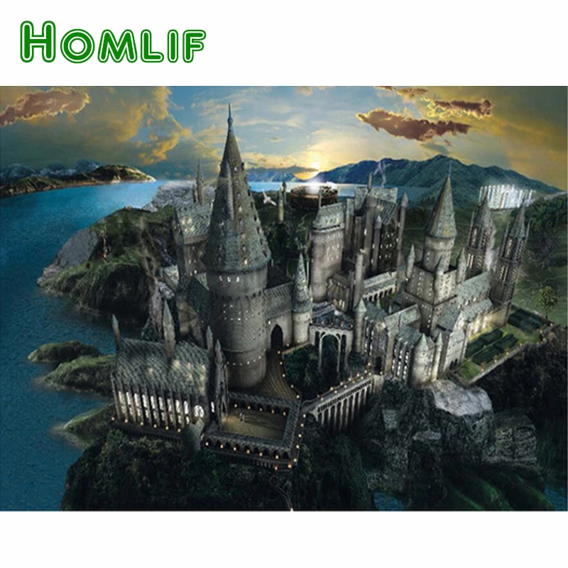 

HOMLIF 5D DIY Diamond Painting Cross Stitch Harry Potter Castle Full Square Mosaic Diamond Embroidery Home Decor Wall Stickers