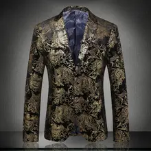 Модный мужской костюм с цветочным принтом приталенный стильный Блейзер Золотые Костюмы Пальто Le costume des hommes