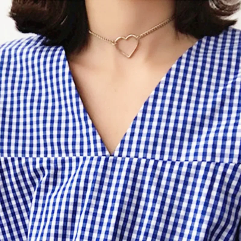 

Fashion Sexy Women Jewelry Gold/Silver Color Metal Chain Hollow Love Heart Short Necklaces for Girlfriend Gift Free Shipping