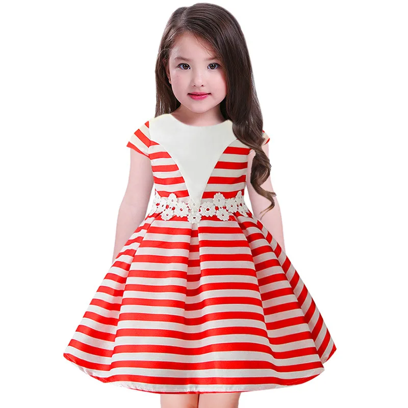 

2018 Dress for girls Summer Sleeveless red white Striped Sailor Dresses For Kid Birthday Baby Girls Clothes Party For Girl Dress