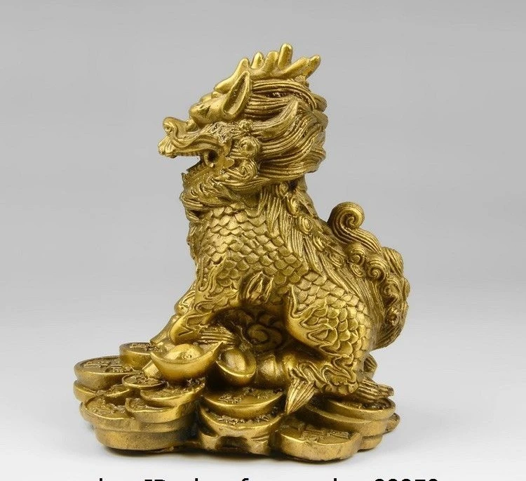 Чистая медь Китай Fengshui Yuanbao богатство Кирин Единорог kylin Chi Lin Статуя Пара|Статуи и