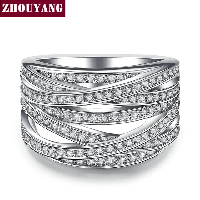 ZHOUYANG Wedding Engagement Ring For Women Luxurious Hollowed-out Cubic Zirconia ZHOUYANG Wedding Engagement Ring For Women Luxurious Hollowed-out Cubic Zirconia