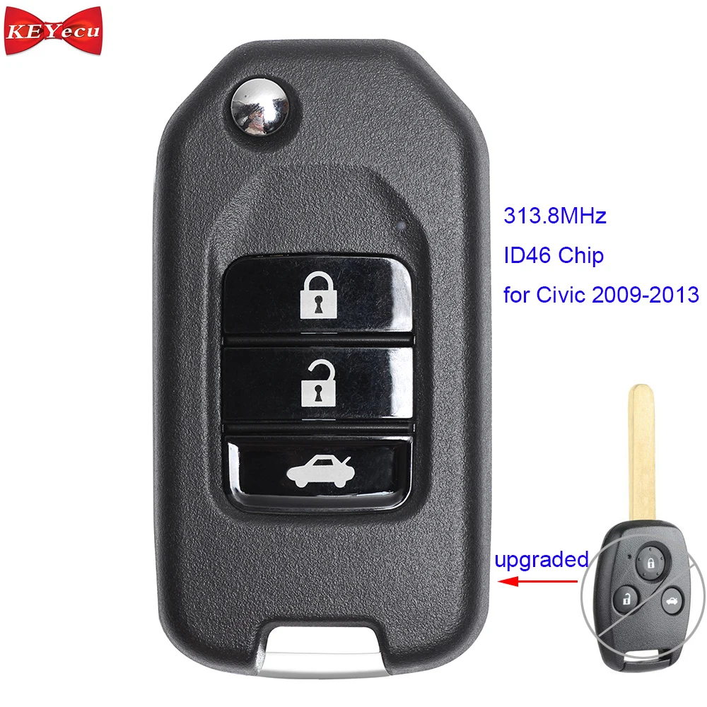

KEYECU for Honda Civic 2009 2010 2011 2012 2013 Replacement Modified Remote Control Car Key Fob 313.8MHz ID46 Chip 3 Button