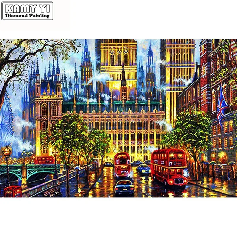 Diy Diamond Painting Round Full Drill Picture Of Rhinestone Cross Stitch Embroidery British street scene Mosaic LK1 | Дом и сад