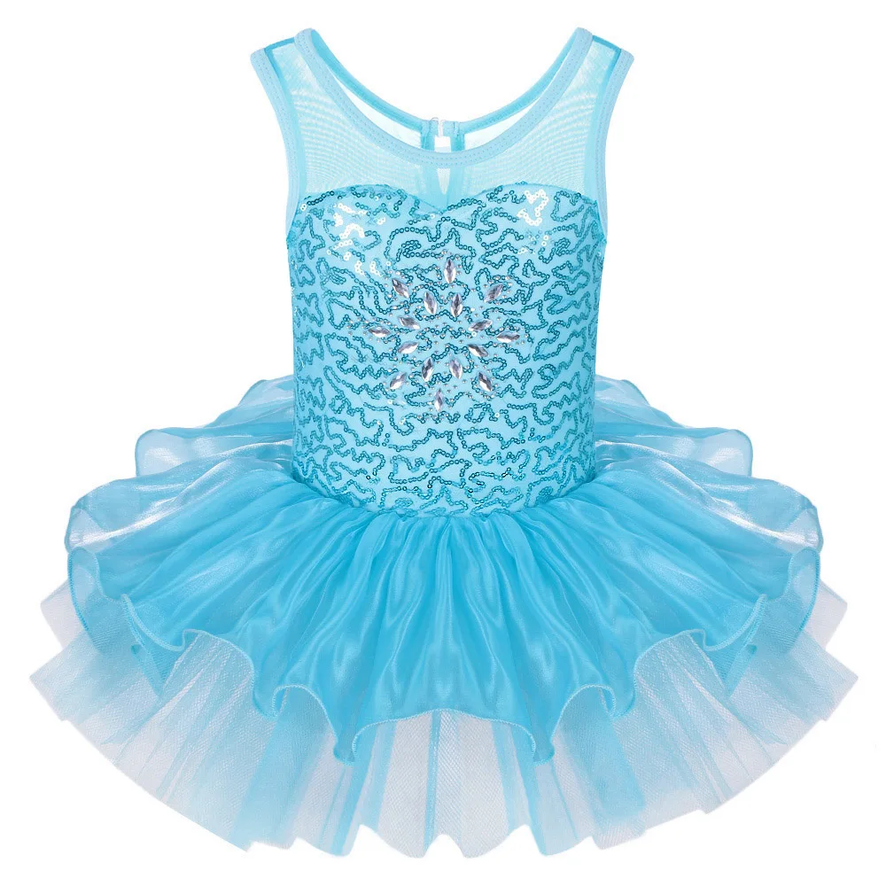 Buy Cheap Fancy Blue Kid Girls Ballet Tutu Dress Sequined Dancewear Sleeveless Ball Gown Tutu Dress Professional GYM Leotard for 2-8Y