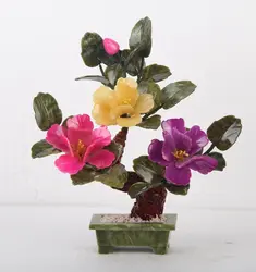 Нефрит бонсай с 3 цветами и узором в виде цветка пиона нефрита украшения для домашней обстановки многоцветный гостиная ТВ офисный шкаф