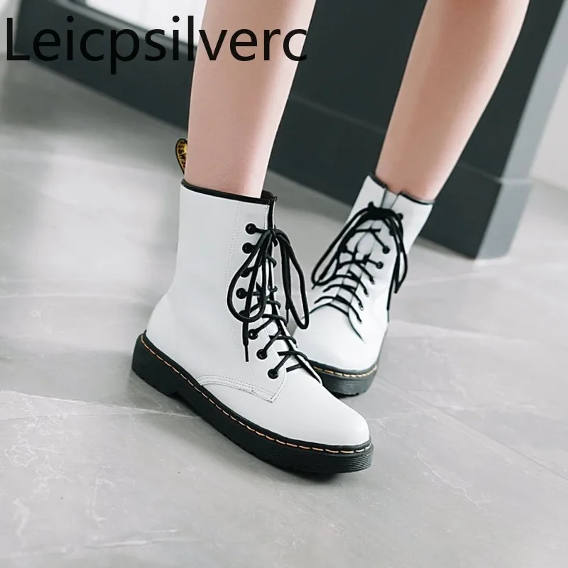 

Women's Boots Autumn And Winter new style Lace Round head Middle tube flat Women's Martin boots plus size 33-43