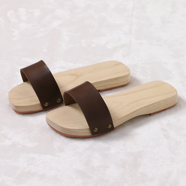 Geta Japon Cuir Homme Talon Pour Sandales Et Bois Femmes En Plat j35AR4L