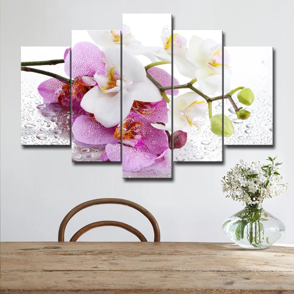 

5pcs/set 3 Types Waterproof Canvas Painting Natural Flowers HD Print Home Wall Hanging Art Oil Prints Pictures Modular Poster