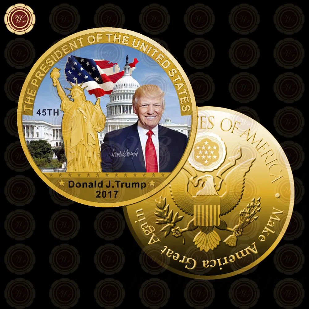 WR Gold Plated Coin United States 45th President font b Trump b font Make America Greater