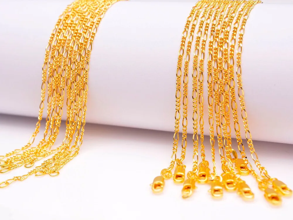 5pcs Wholesale Gold Chain 18kgf Figaro Chain Cheap 1630 Inch Chain Wholesale Stamped 18kgf Free