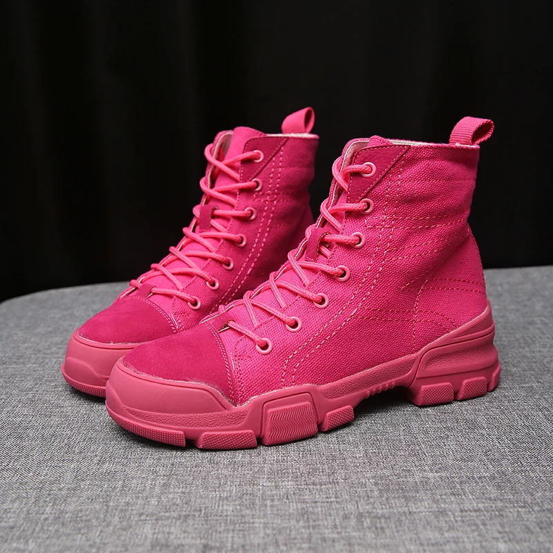 

High Quality Women Boots Female Platform Canvas Shoes 2018 Autumn Winter Lace-Up Espadrilles Ladies Oxford Ankle Botas Mujer