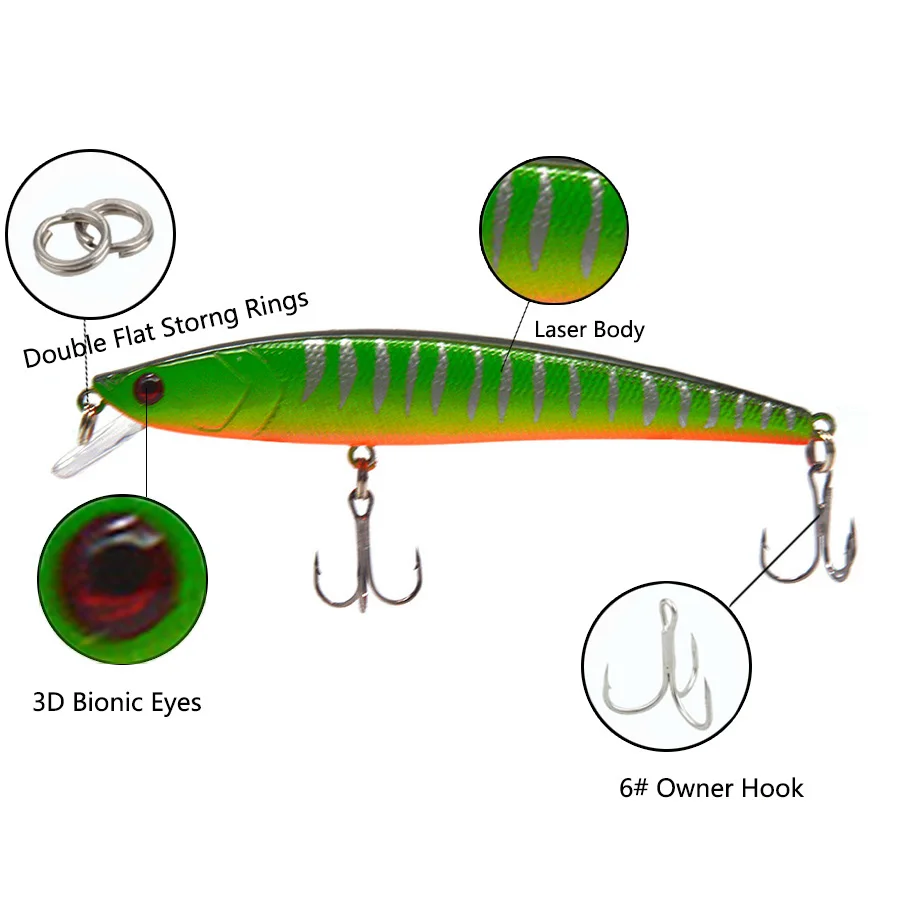 6PCS Hard Aritificial Fishing Lure Minnow 3D Fish Eyes Jerkbait Wobblers For Pike Trolling Fishing Tackle Fake Laser Lures Bass (9)