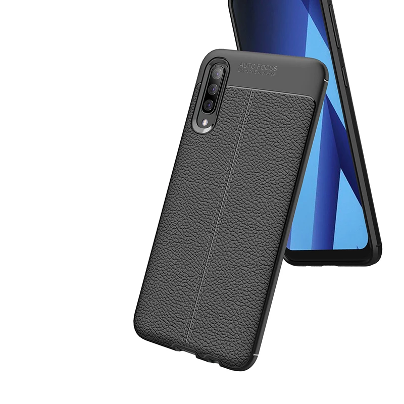 Силиконовый чехол litchi для Samsung galaxy A50 чехлы ударопрочный силиконовый кожаный из
