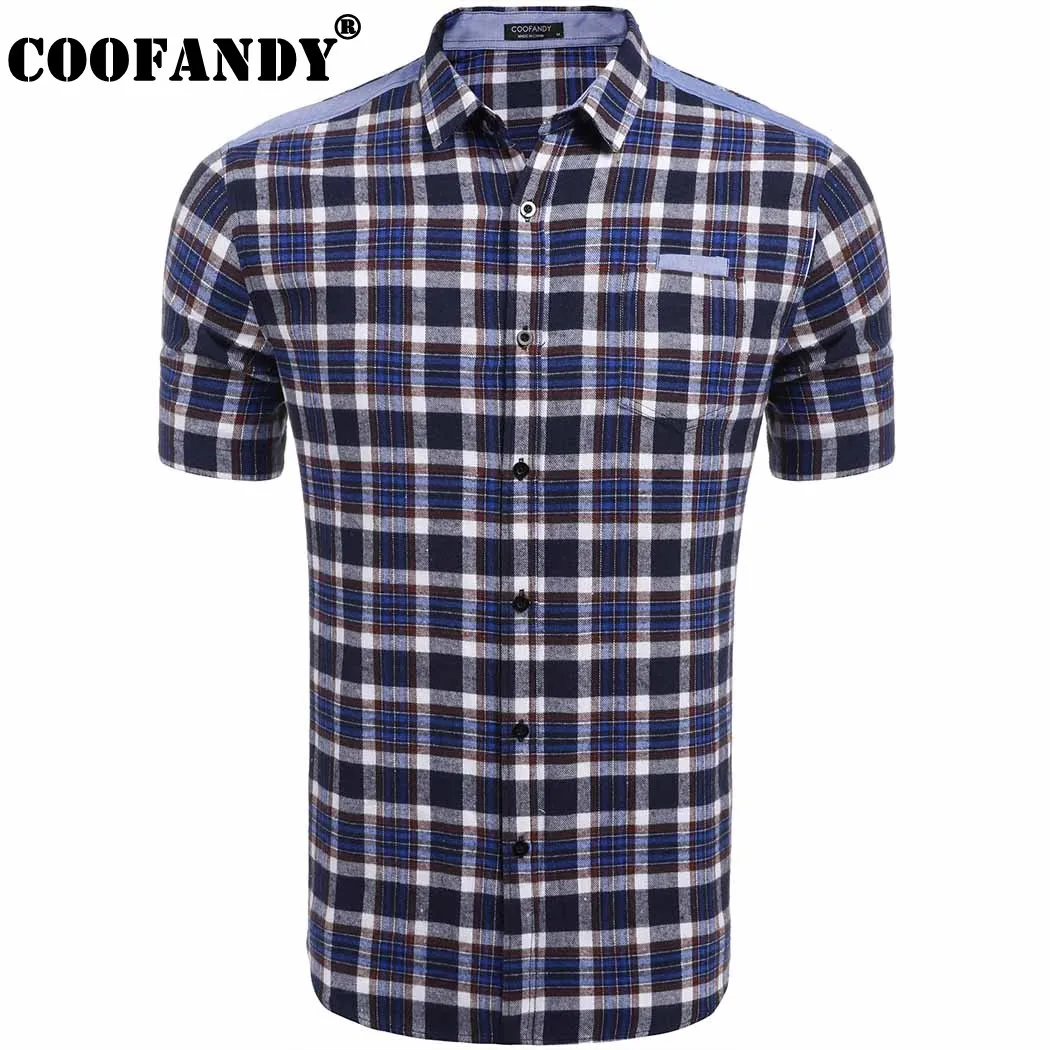 Coofandy 2017 Мужской Рубашки для мальчиков masculina одежда Для мужчин; короткий рукав плед контраст Цвет Повседневное Кнопка Подпушка рубашка нам