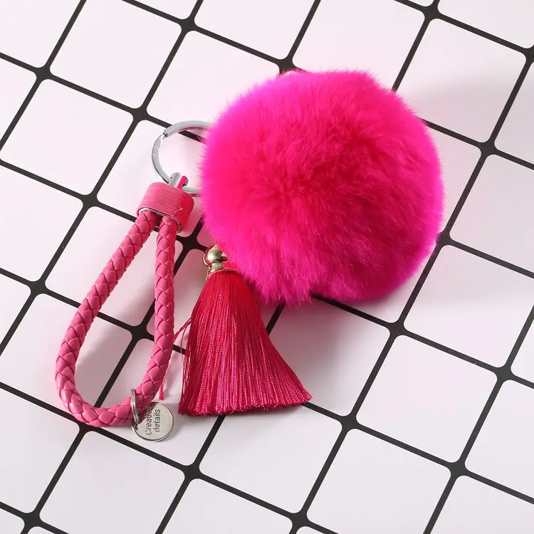 8 color wool ball braided rope key chain tassel pendant key ring