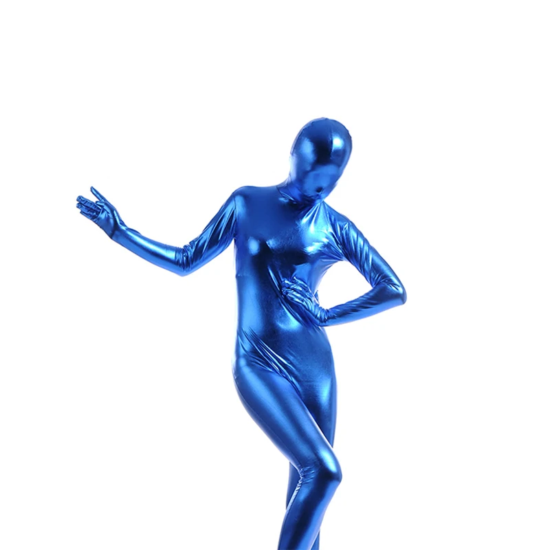 Ainclu Лидер продаж Fullbody синий клей металлический Зентаи для Hallween блестящие лайкра спандекс с длинным рукавом женский чарующие боди